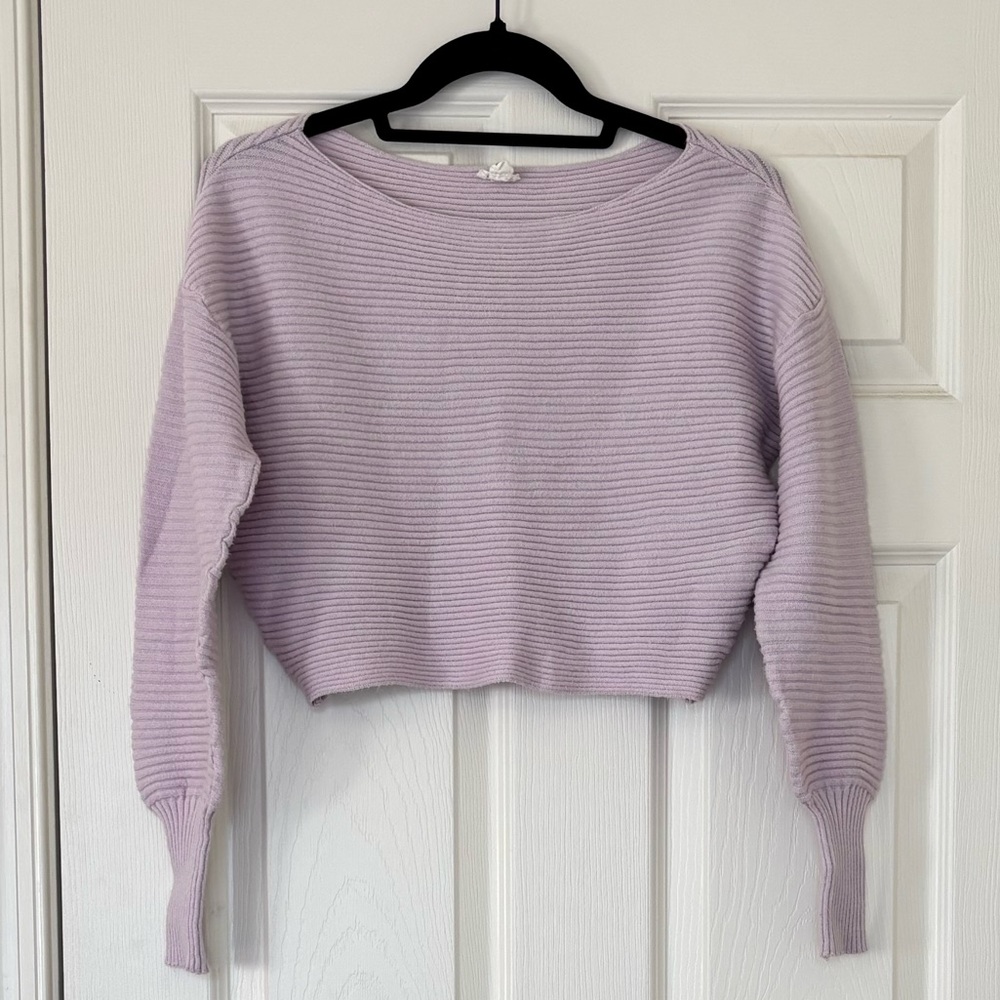 Garage Ribbed Cropped Crewneck Sweater with Bubble Sleeves